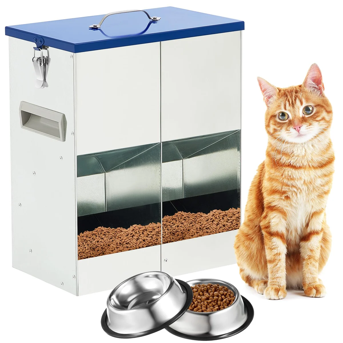 Automatic Feeder for 2 Cats Outdoor Galvanized 42cups/10l Double Feeder with 2 Stainless Steel Water Review
